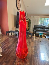 Vintage MCM LE Smith Red Amberina Ribbed Fat Bottom Swung Glass Vase 23" Tall