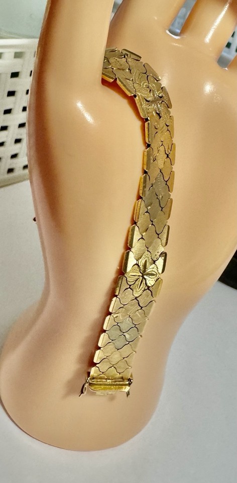 Vintage 18k 18Kt Gold Bracelet Italy Solid Tri Color Scales Diamond ...