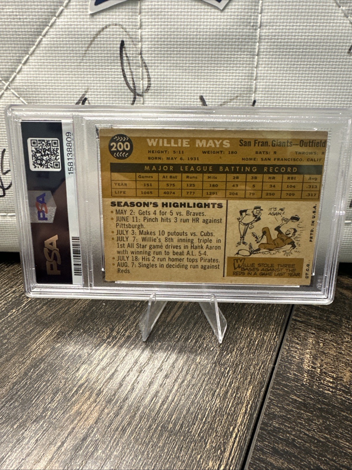 1960 Topps #200 Willie Mays San Francisco Giants PSA 4 VG-EX Trading Card view 5