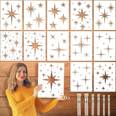 12 Pcs Large Star Stencil for Painting with 6 15.98 x 11.8 inches 