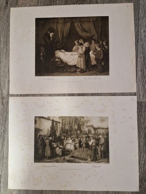 2 Stk Heliogravüre 19.jhd 50x36 Albert Anker (1841-1910) Schweiz Kinderbegräbnis