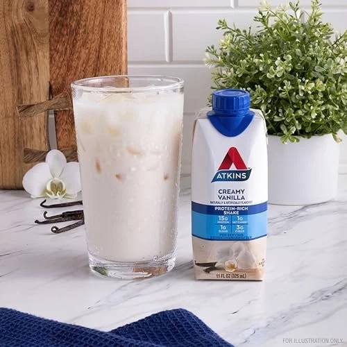 Batido de proteína de vainilla cremosa Atkins, 15 g de proteína, bajo índice glucémico, 2 g de carbohidratos netos,... Foto 4 de 4