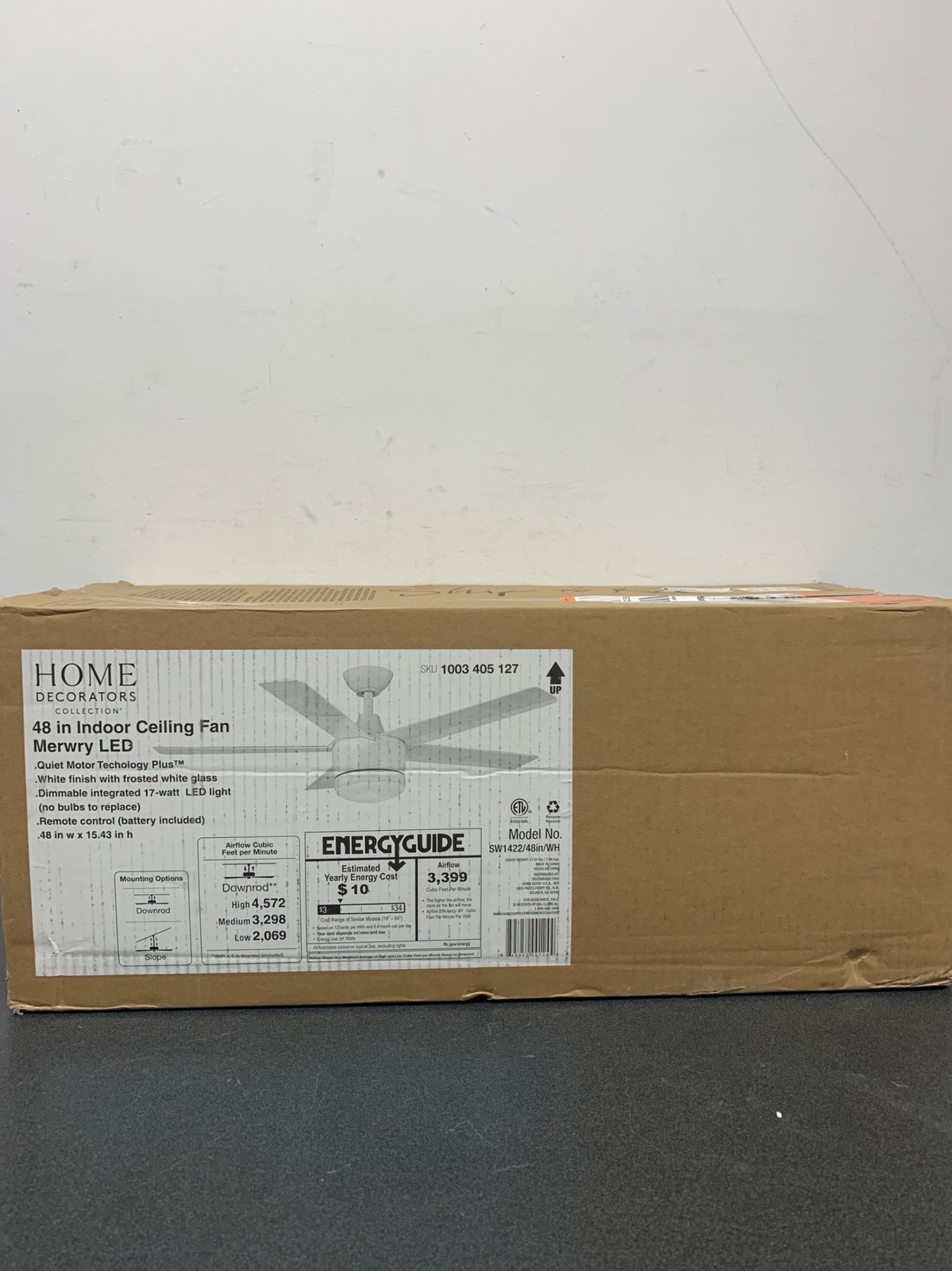 Home Decorators SW1422 48" LED White Ceiling Fan w/ Light & Remote