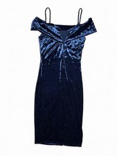 Windsor Navy Blue Velvet Off Shoulder Bodycon Mini Dress Women’s Size S