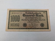 GERMANY 1,000 MARK REICHSBANKNOTE 1922 WEIMAR REPUBLIC - VERY FINE