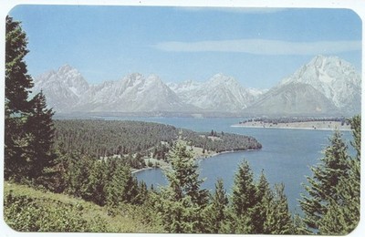 Teton Range and Jackson Lake Jackson Hole Wy Vintage Postcard Wyoming