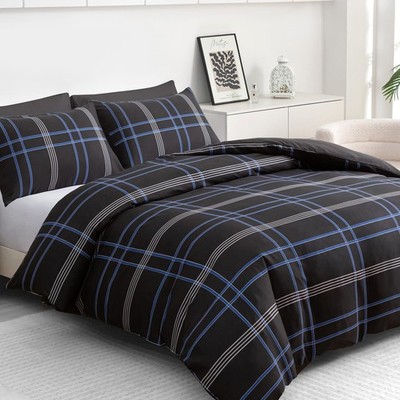 Pamposh Doppel Bettwäscheset - (200 x 200 cm), Schwarz / Weiß / Blau 