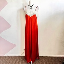 Vintage Rust Maxi Nightgown Slip Dress Lace Y2K 2000s Coquette Romantic Large