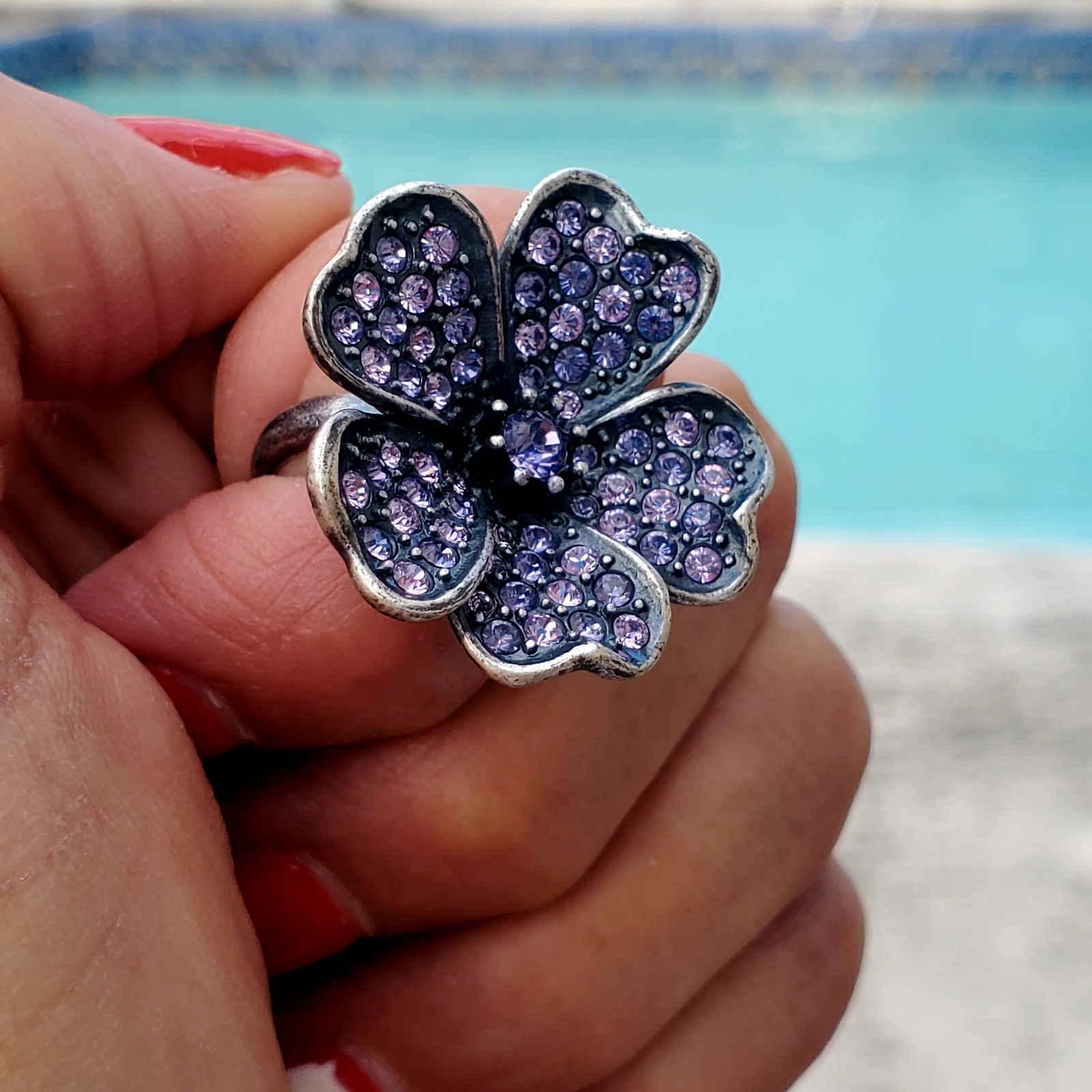 Hobe Signed Crystal Statement Ring Lavender Purpl… - image 2