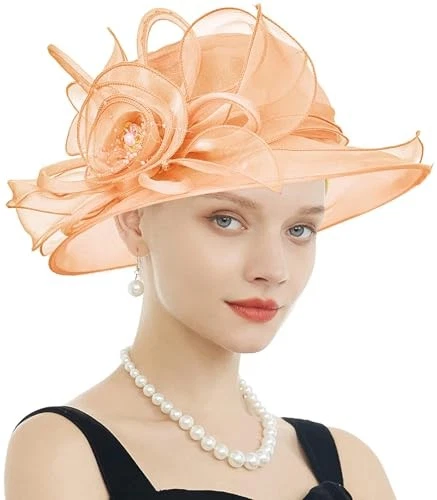 Women's Kentucky Derby Church Dress Hat Wide Brim Leaf One Size F12-orange - Image 2 of 4