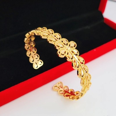 24K Gold Plated Open Bangle Bracelet Women s Wedding Bridal Jewelry Gift