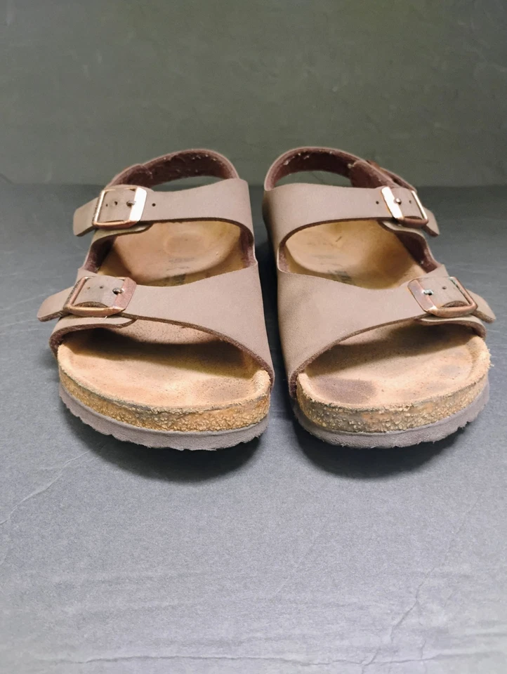 Sandalias Birkenstock Milano para niños talla 3-3,5 Habana de cuero marrón con tira trasera de corcho Foto 2 de 4