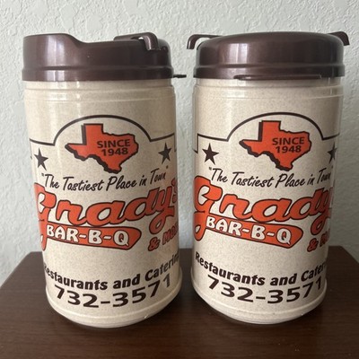 Grady s Bar-B-Q Large Drink Cups Lot (2) Texas BBQ Promo Tumblers USA Made