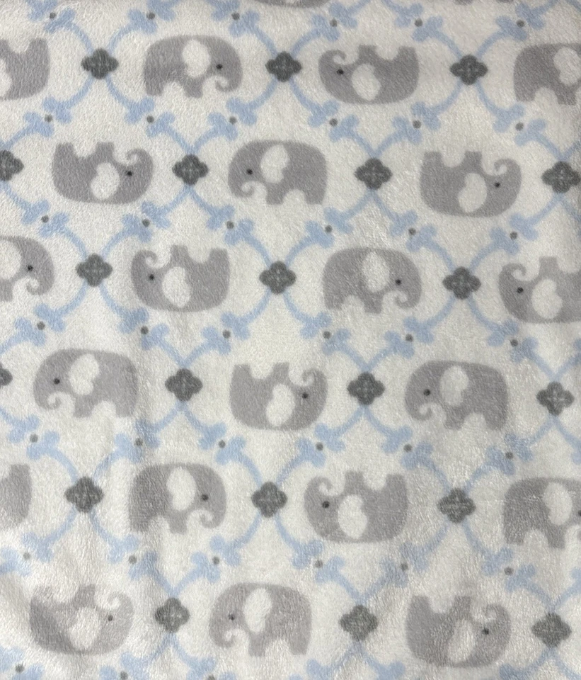 Mantas & Beyond Manta Bebé Gris Elefantes Reversible Blanco Azul Borde Lovey Foto 4 de 4