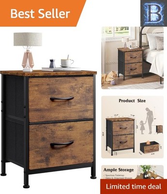 Versatile Nightstand with Wooden Top and Fabric Bins, Easy 15-Min Assembly