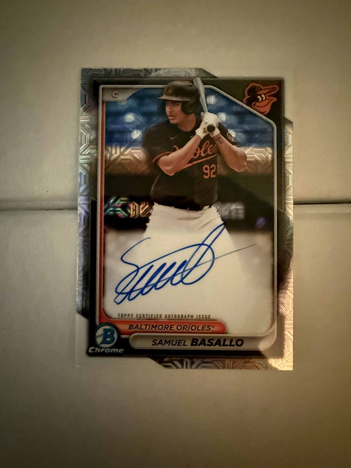 2024 Bowman Mega - SAMUEL BASALLO - Prospect Mojo Refractor AUTO Orioles #BMA-SB