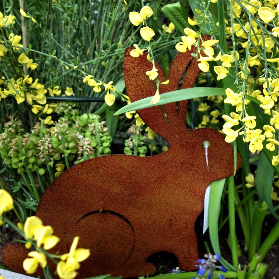 Ostern Garten Balkon Terrasse Dekoration Metall-Hase Rost-Optik Steckhase 27 cm