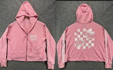 American Eagle Womens Waikiki Beach Hoodie Medium Pink Cropped Sweatshirt Zip