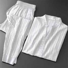 Summer Men Set Simple Solid Two-piece Sportswear T Shirt Long Pants Tracksuit