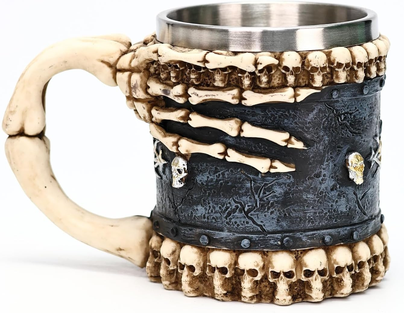 Skull Mug Cup, Halloween Skeleton Drinking Cup, Resin + Stainless Steel Coffee M