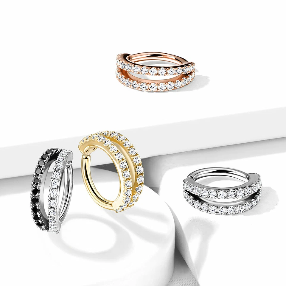 Anillos Tragus Doble Forrado Micro Circonita cúbica Nariz Oreja Labio Cartílago Hélice Torre Daith Tragus Foto 2 de 4