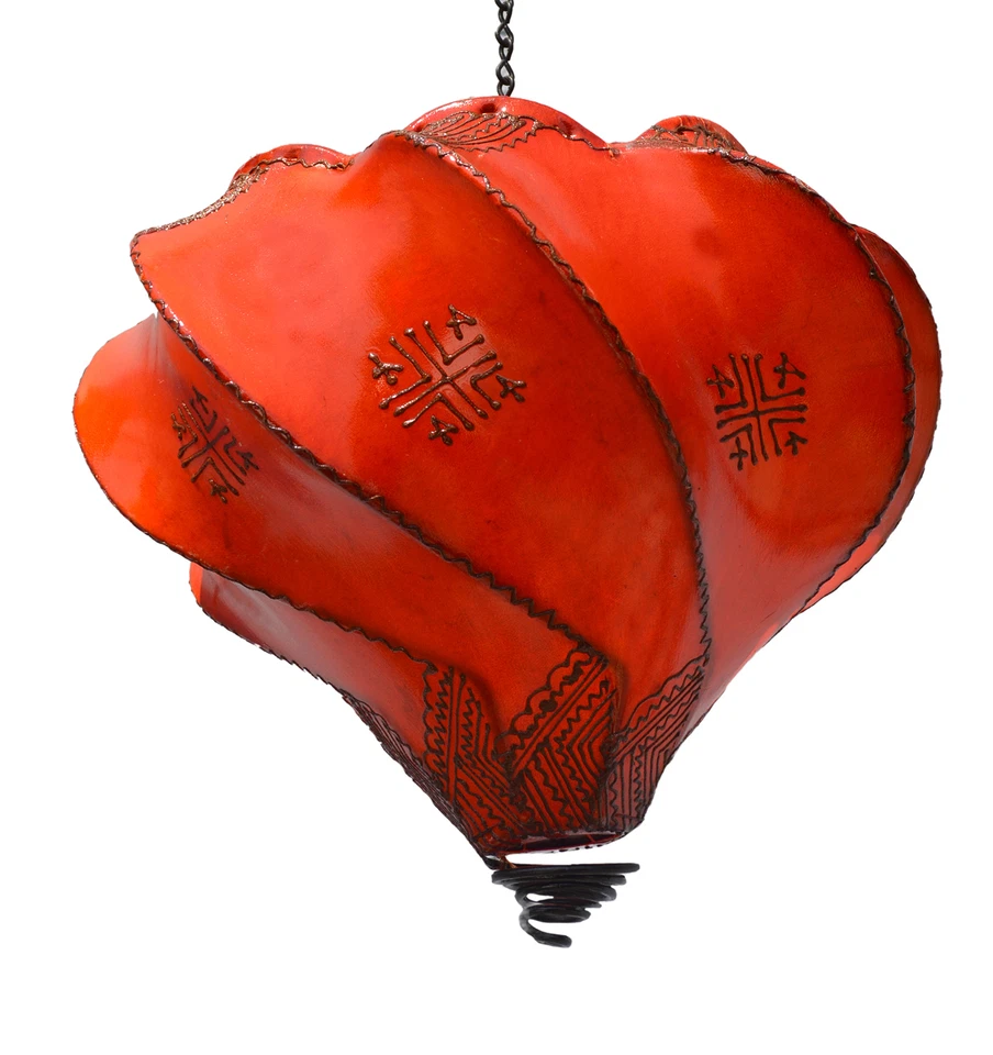 Accesorio de luz de techo de henna marroquí piel de cabra elegante hecha a mano decoración del hogar naranja Foto 3 de 4