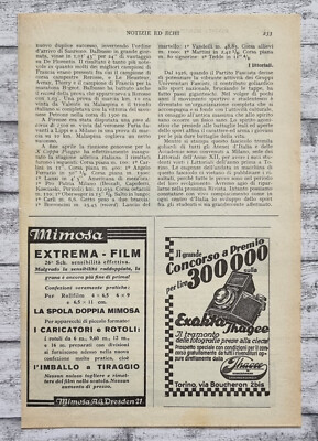 1934 Mimosa Ihagee Kamerawerk CGE Radio Reklame Vie Italia Zeitschrift Vintage