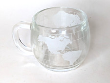 VINTAGE NESTLE NESCAFE WORLD GLOBE ETCHED HEAVY GLASS COFFEE MUG REPLACEMENT