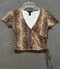 Forever 21 Snake Print Faux Wrap Crop Top Festival Coachella Rave Small Sexy