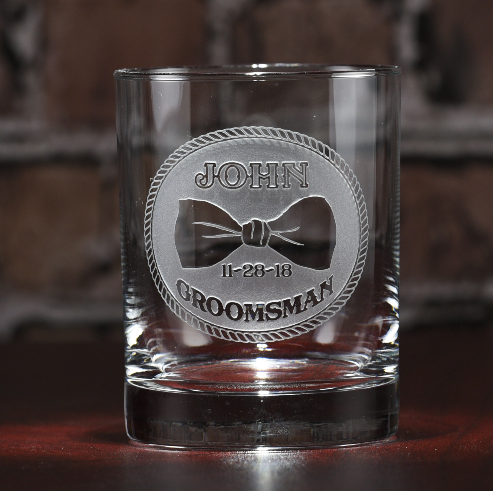 Bourbon Glasses Set of 4 with Groomsman Bowtie Design