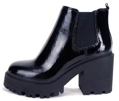 Sole Bliss Leather Platform Heeled Boots Soda Shoes Blisss Black