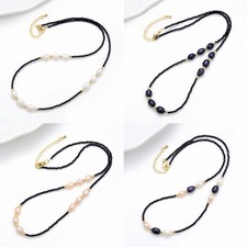 Faceted 3mm Round Black Spinel 8-9mm Natural Freshwater Pearl Pendant Necklace