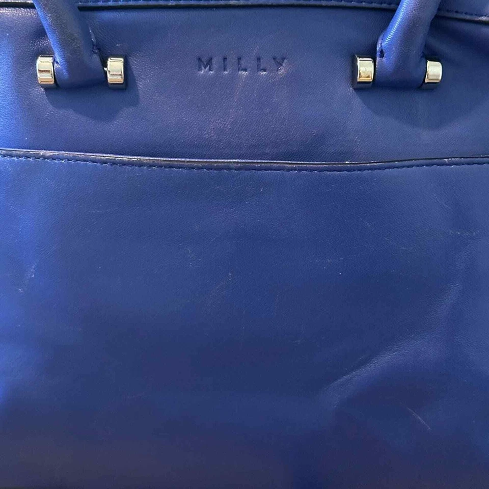 Milly satchel purse crossbody blue large zipper pockets handle - Image 3 of 4