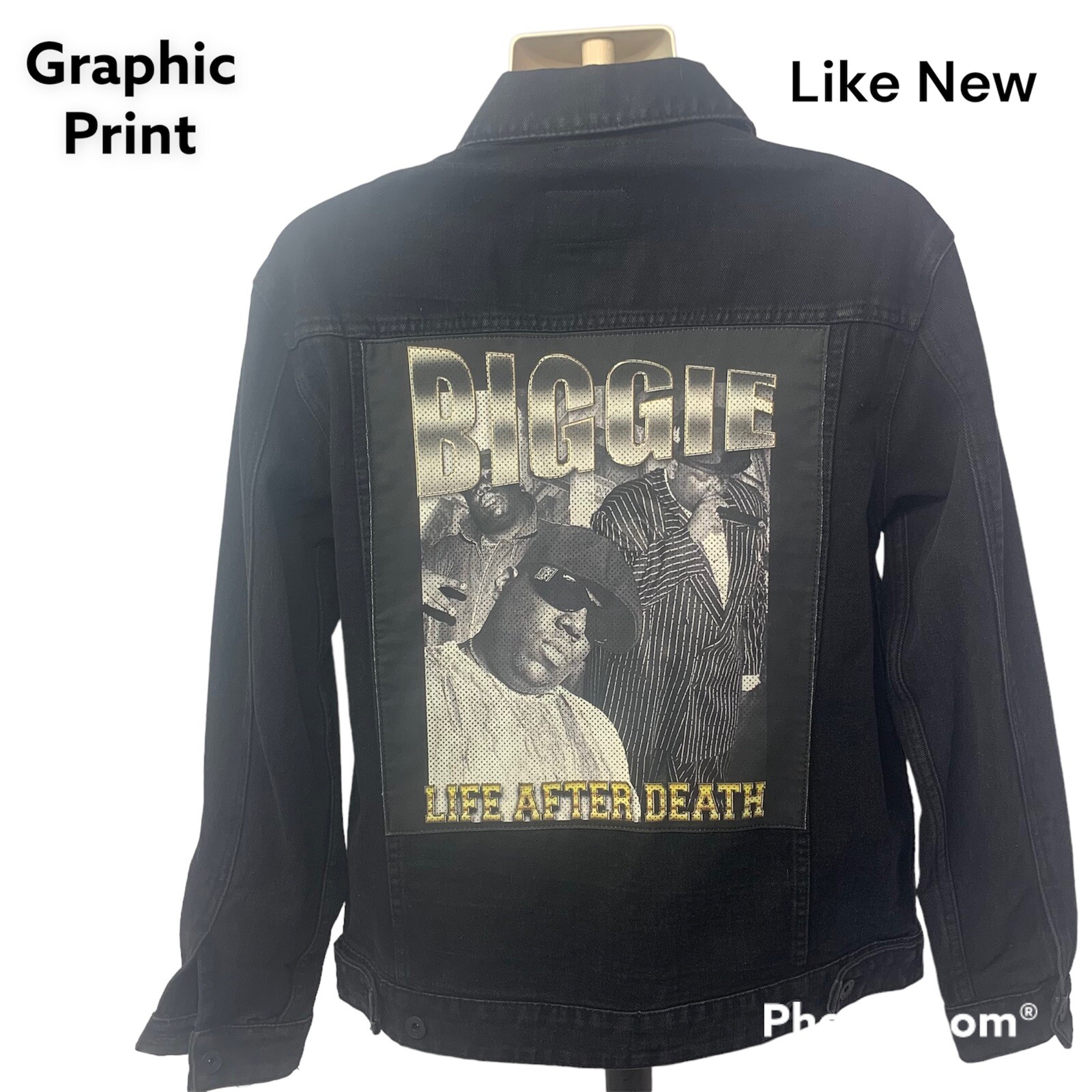 Biggie Smalls Notorious B.I.G. Black Denim Jacket Cot… Gem