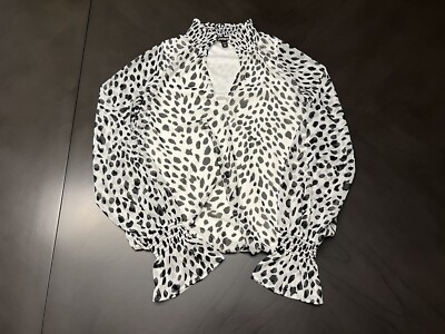 Express mock neck sheer top animal print xxs black/white