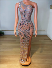 Singel Shoulder Shining Silver Mirrors Evening Party Prom Transparent Costome