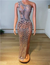 Singel Shoulder Shining Silver Mirrors Evening Party Prom Transparent Costome