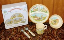 Pecoware Sweet Family 3 Pcs Child’s Dish Set + Spoon Fork Bunny Rabbit In Box 