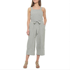 Beach Lunch Lounge Gray Striped Talia Linen Jumpsuit size XS