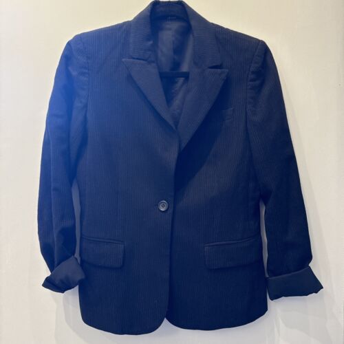 NICE! Theory Sz 6 Women's Wool Lycra 1 Button Dark Black Pinstripe Jacket Lining