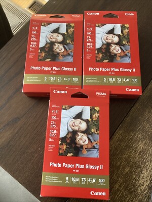 3 New Boxes Canon PP-201 Photo Paper Plus Glossy II, 4x6 inch 300 Total Sheets