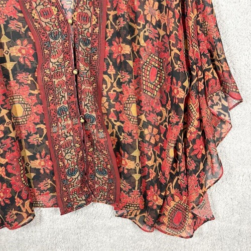 Soft Surroundings Florence Kimono Topper Size L Tuscan Floal Print Red Sheer - Picture 3 of 9
