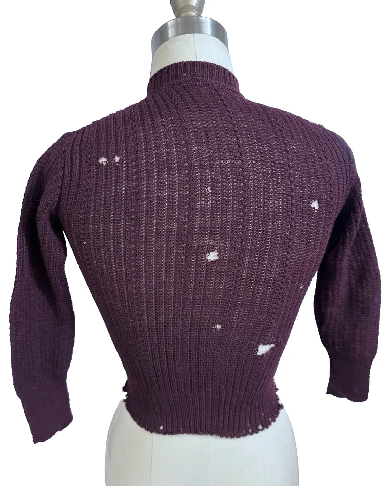 Suéter Vintage Deadstock Años 30 Morgan Knitting Mills Lana Borgoña Costilla XS/S Foto 2 de 4