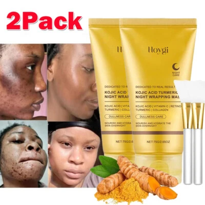 HOYGI 2Pack Kojic Acid Turmeric Overnight Wrapping Peel Off Mask - Natural Ingredients