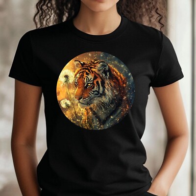 Women's Tiger Dandelion Print Cotton T-Shirt Size S to 3XL