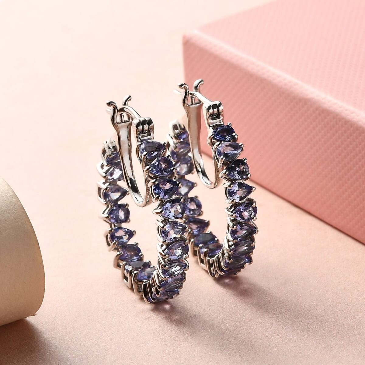 ct Pear cut Natural Tanzanite Women Hoop Earring In 925