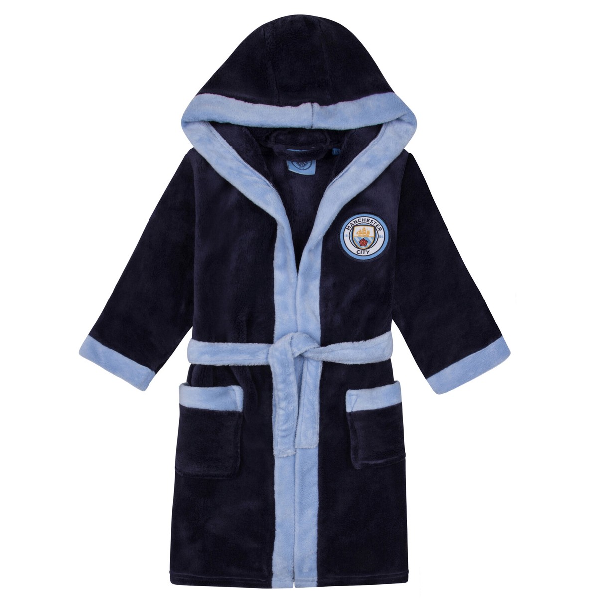 Manchester City FC Official Soccer Gift Boys Hooded Fleece Dressing Gown  Robe
