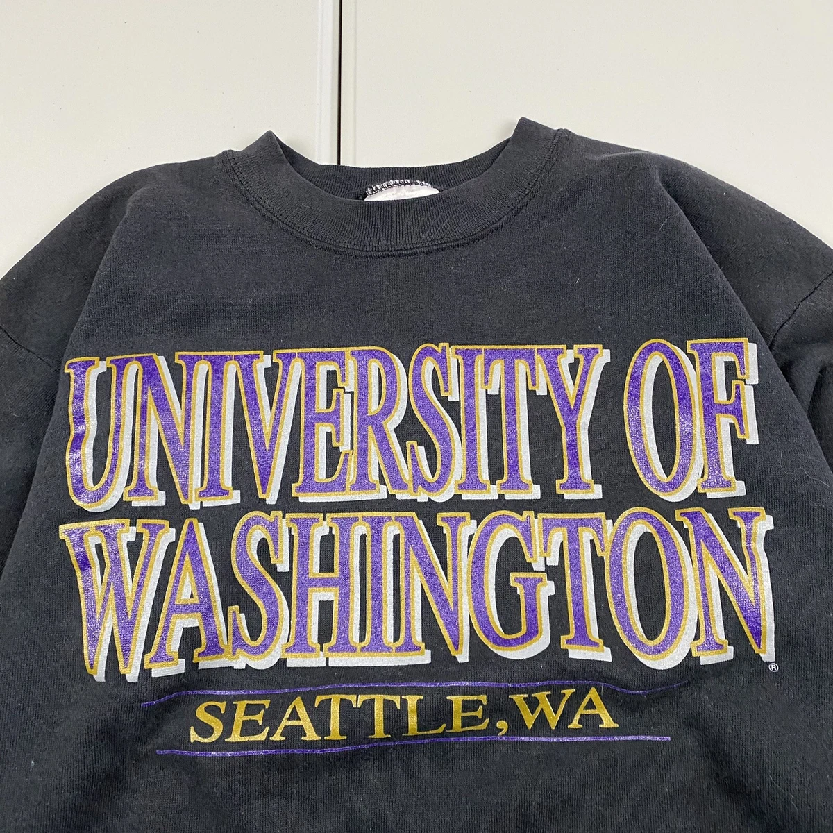 Vintage 90s UW University Of Washington Huskies Crewneck Sweatshirt Black L NCAA