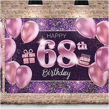 Sparkling 68th Birthday Bash Backdrop - Women's Pink Purple Gold Party Decoratio