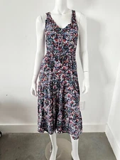 Frnch Paris Floral Midi Dress Tie Back Size XS Multicolored